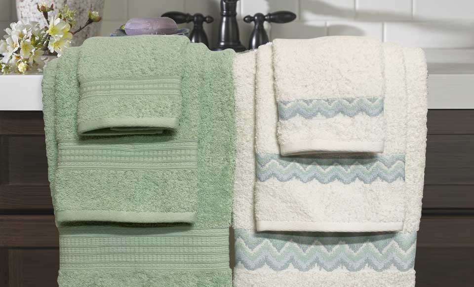 600 GSM 100% egyptian cotton 6 piece towel set with Chevron border Sage