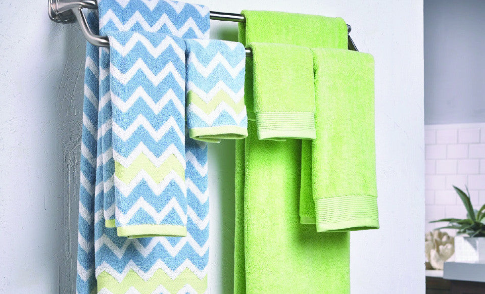 600 GSM 100% Egyptian cotton Yarn dyed Chevron 6 piece towel set Blue/Lime