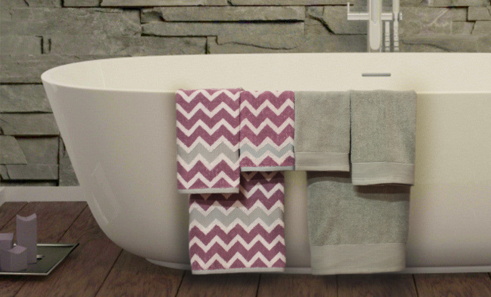 600 GSM 100% Egyptian cotton Yarn dyed Chevron 6 piece towel set Mauve/Grey