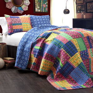 Misha 3-pc Fuchsia/Navy Quilt Set Full/Queen