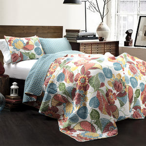 Layla 3-pc Orange/Blue Quilt Set Full/Queen