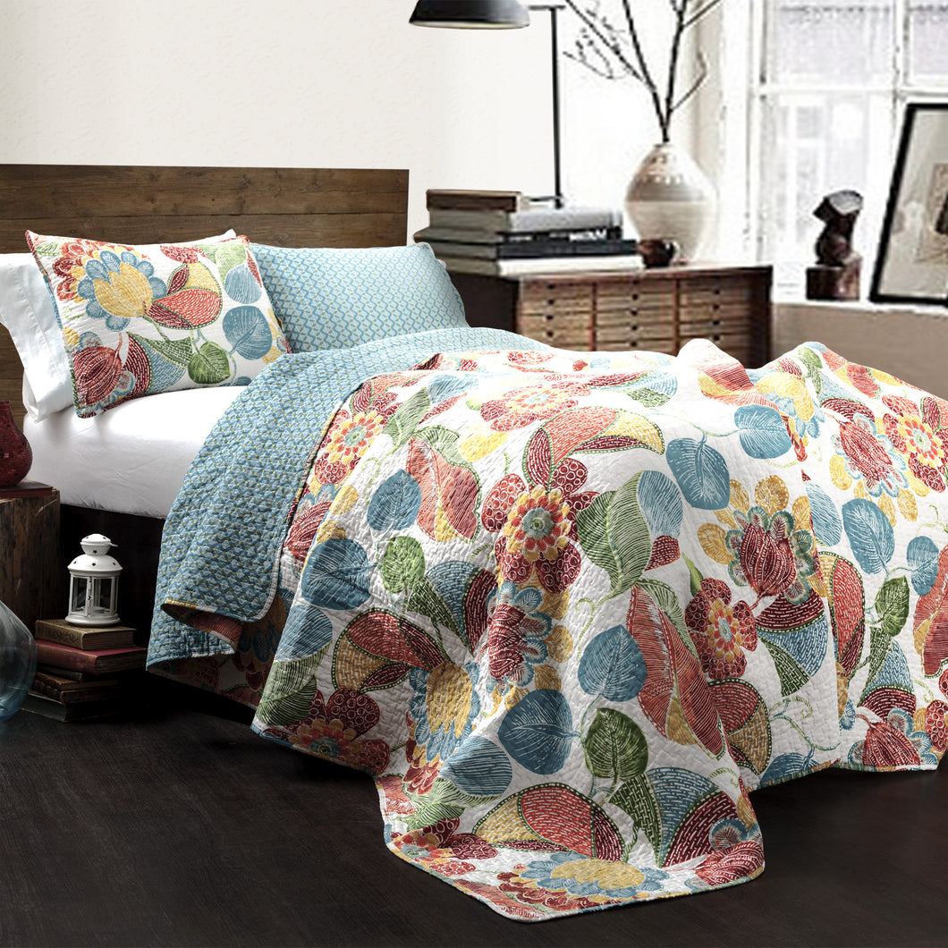 Layla 3-pc Orange/Blue Quilt Set Full/Queen