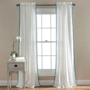 Pom Pom Window Curtains Aqua