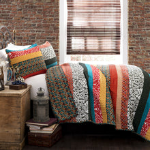 Bohemian Stripe 3pc Turquoise/Tangerine Quilt King