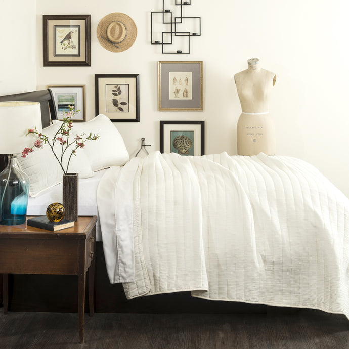 Crinkle Solid 3 Piece Ivory Reversable Quilt King