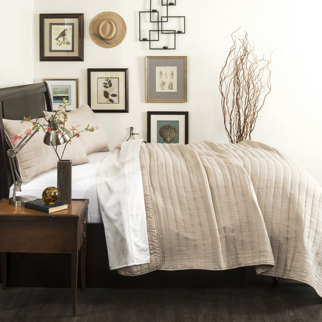 Crinkle Solid 3 Piece Taupe Reversable Quilt Full/Queen