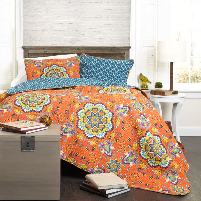 Addington 3 Piece Tangerine Reversable Quilt King