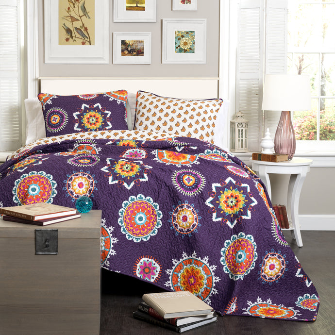 3 Piece Purple Reversable Quilt Full/Queen