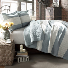 Berlin Stripe cotton fleece Quilts Blue 3Pc Set Full/Queen