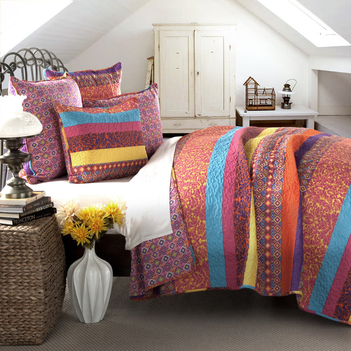 Bohemian Stripe Quilts Fuchsia 5pc Set King