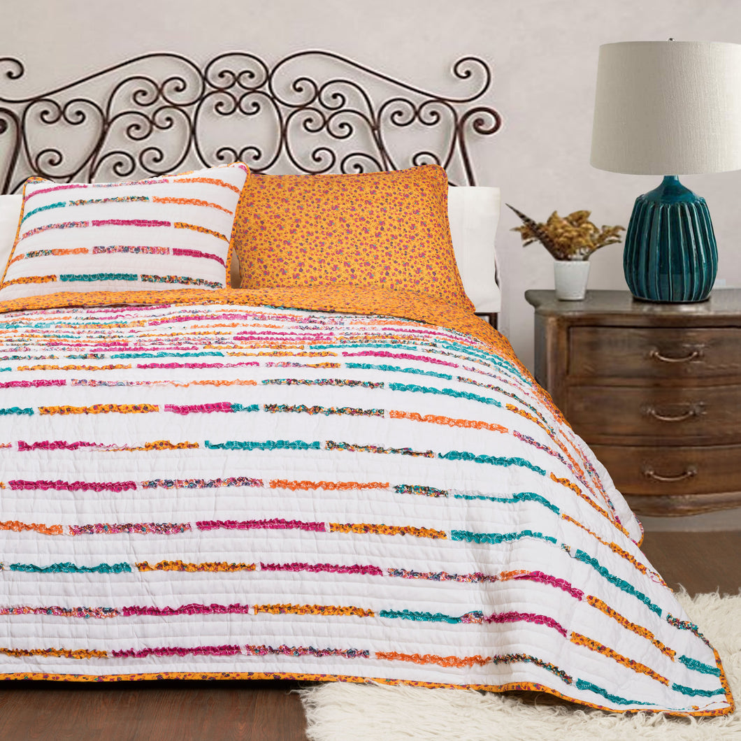 Umbria Reversable Quilt in Tangerine 3 Piece Set Full/ Queen