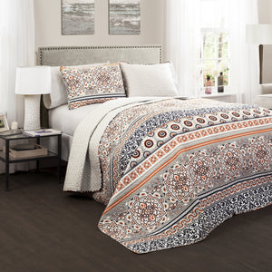 Nesco Quilt Navy/ Coral 3pc Set King