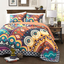 Maya Quilt Orange/ Navy 3pc Set Full/ Queen