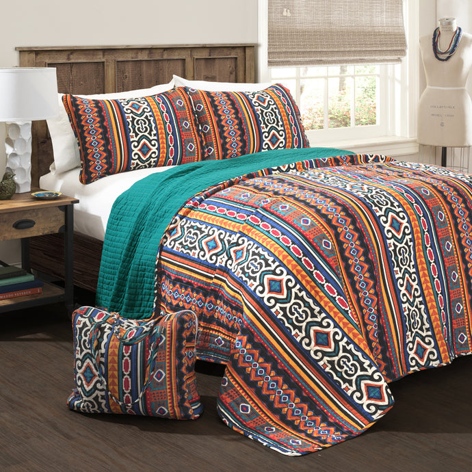 Bettina Quilt Navy/ Turquoise 4pc Full/ Queen
