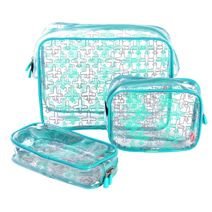 3 Piece Clear Travel Kit Set In Mint