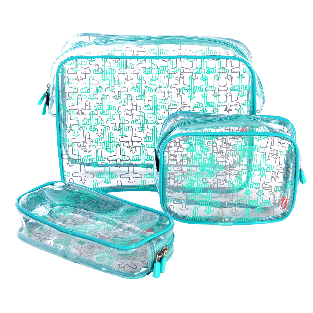 3 Piece Clear Travel Kit Set In Mint