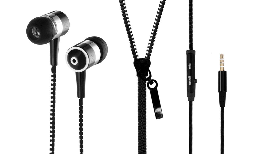 3.5mm Jack Zipper Design Earphone in Black