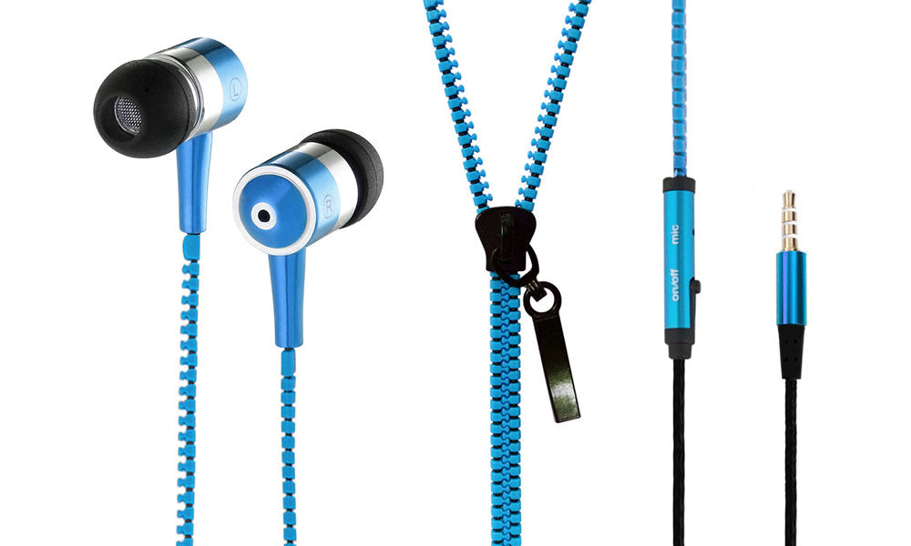 3.5mm Jack Zipper Design Earphone in Blue
