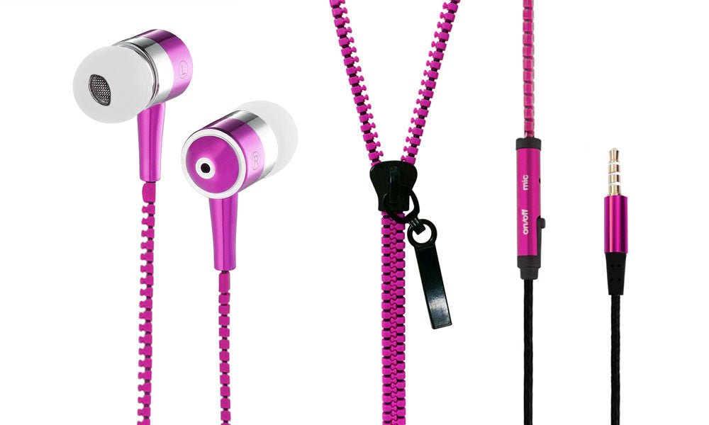 3.5mm Jack Zipper Design Earphone in Pink