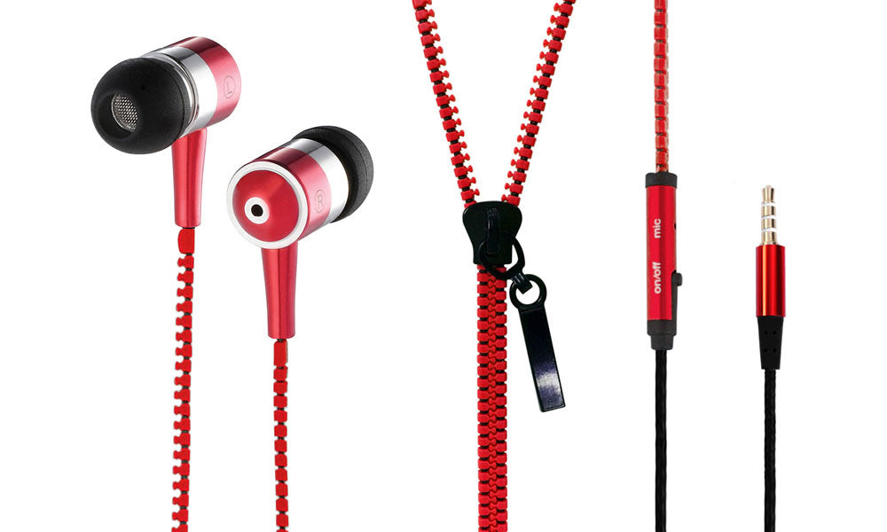 3.5mm Jack Zipper Design Earphone in Red