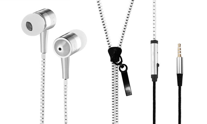 3.5mm Jack Zipper Design Earphone in Silver