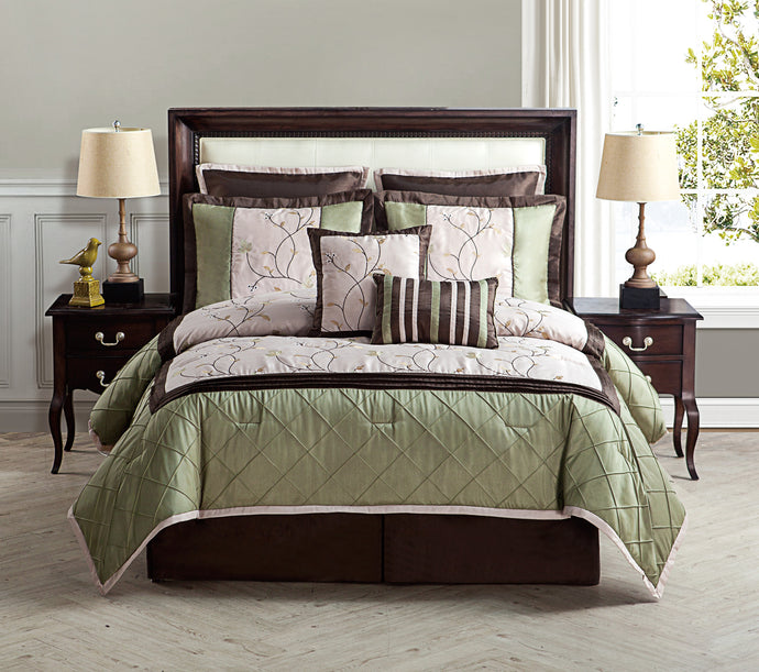 Alexandria 8 Piece Queen Comforter Set In Sage