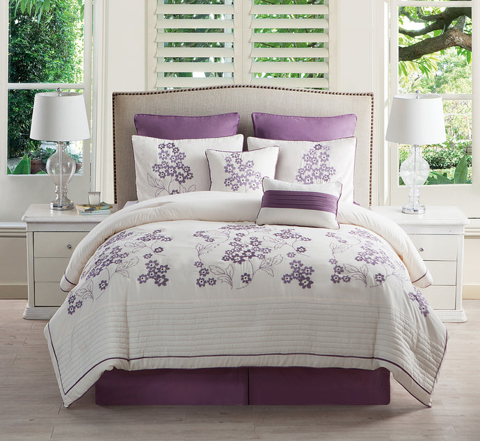 Aurosa 8 Piece King Comforter Set In Plum