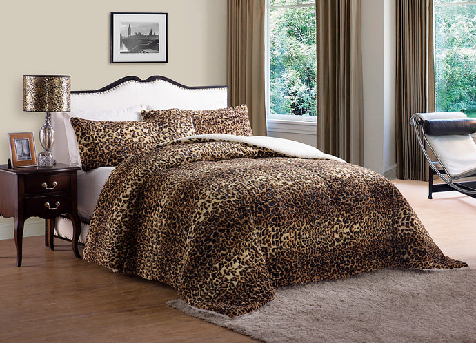 Animal Faux Fur Comforter In Brown