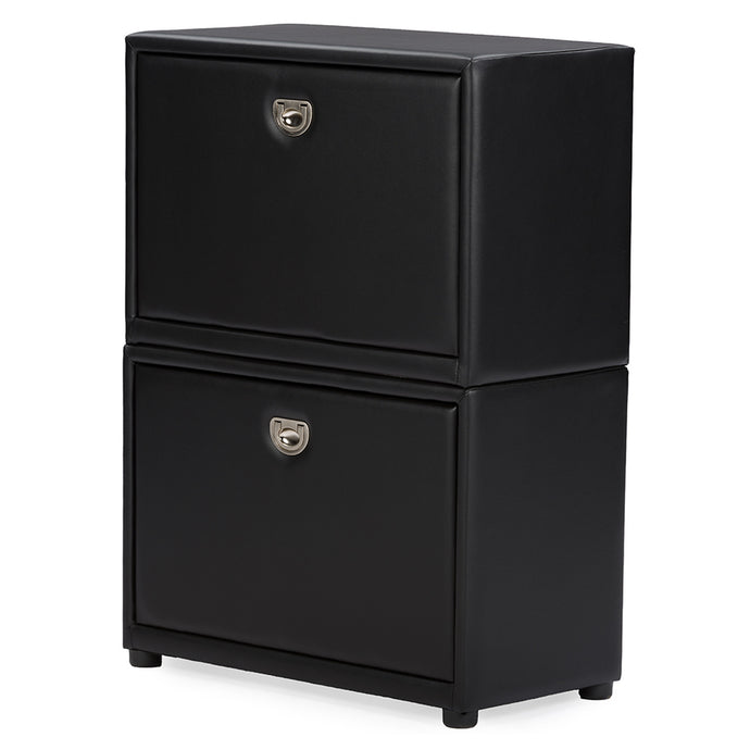 Baxton Studio Petito Contemporary 2-Tier Black Faux Leather Upholstered Shoe Cabinet