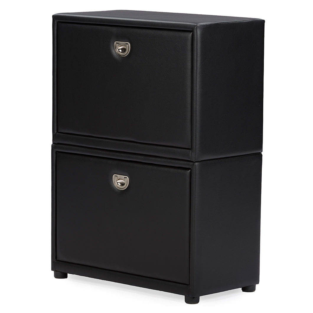Baxton Studio Petito Contemporary 2-Tier Black Faux Leather Upholstered Shoe Cabinet