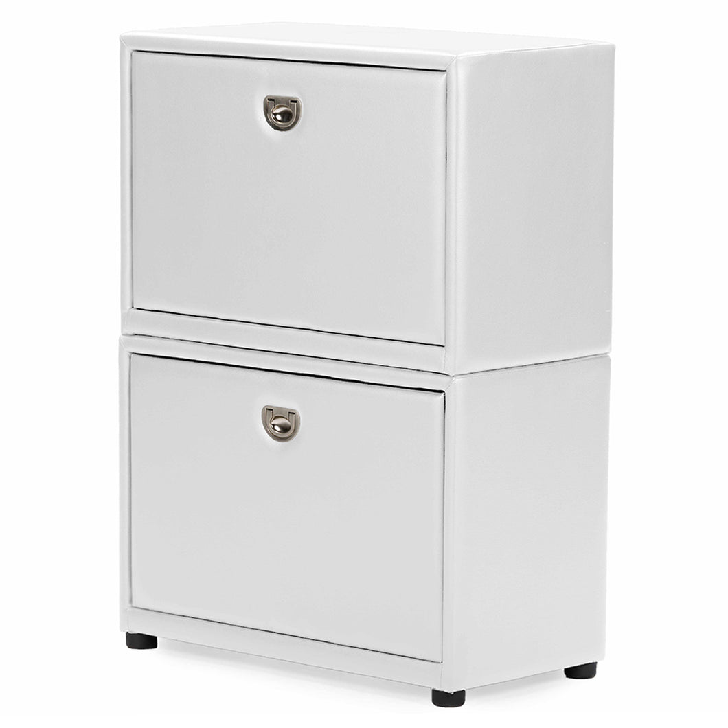 Baxton Studio Petito Contemporary 2-Tier White Faux Leather Upholstered Shoe Cabinet