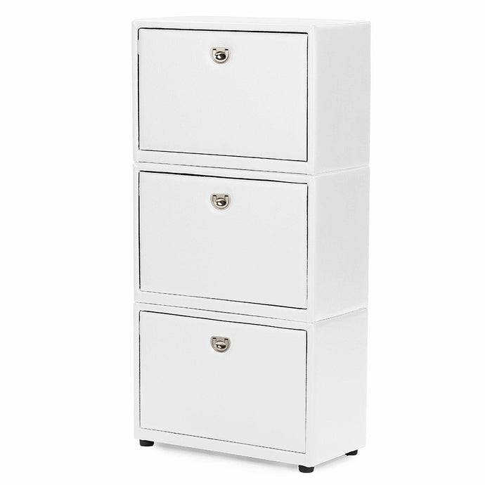 Baxton Studio Petito Contemporary 3-Tier White Faux Leather Upholstered Shoe Cabinet