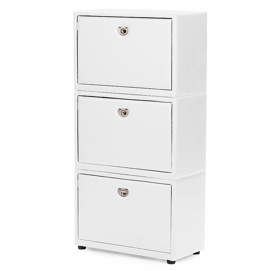 Baxton Studio Petito Contemporary 3-Tier White Faux Leather Upholstered Shoe Cabinet