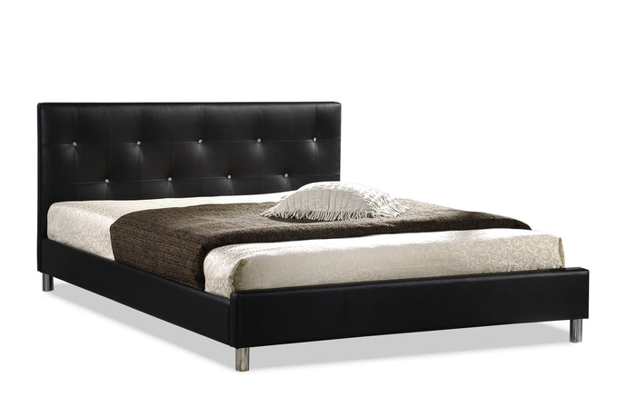 Baxton Studio Barbara Black Modern Bed with Crystal Button Tufting (Queen Size)