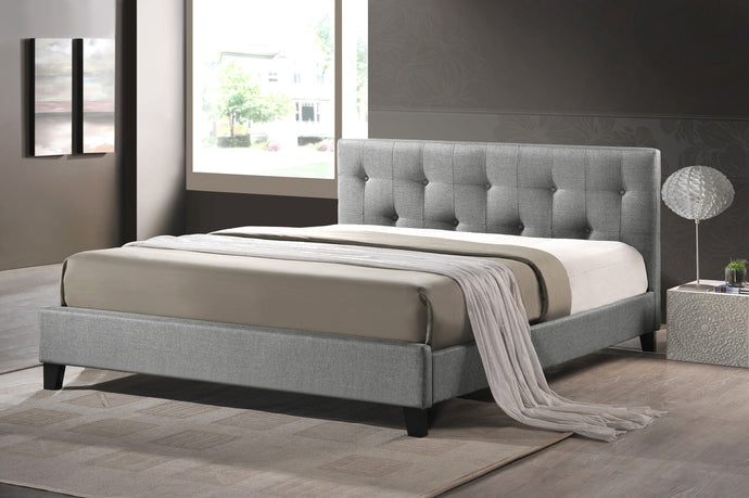 Baxton Studio Annette Gray Linen Modern Bed with Upholstered Headboard - Full Size