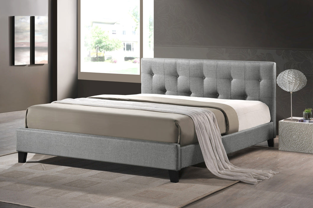 Baxton Studio Annette Gray Linen Modern Bed with Upholstered Headboard - Full Size
