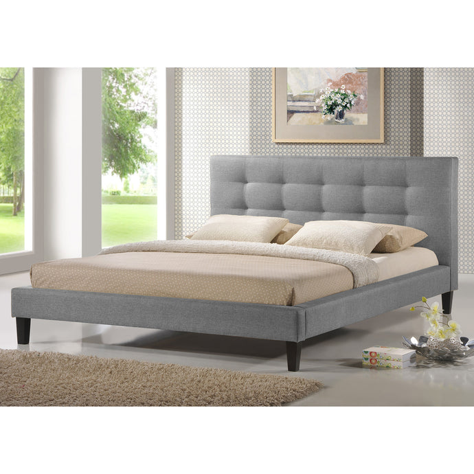 Baxton Studio Quincy Gray Linen Platform Bed - Queen Size