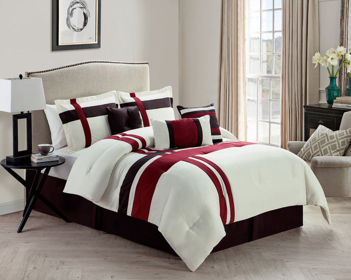 Berkley 7 Piece Comforter Set In Queen Ivory/Red
