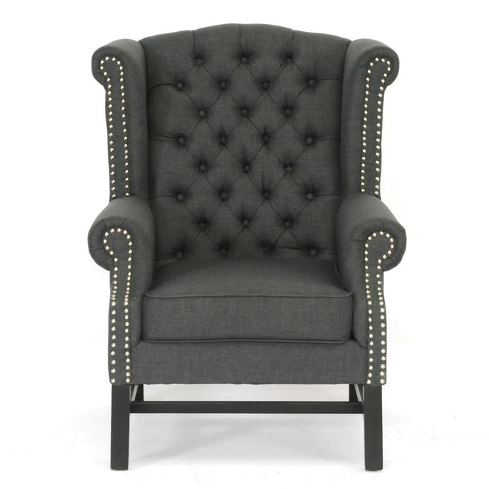 Baxton Studio Sussex Tufted Gray Linen Club Chair