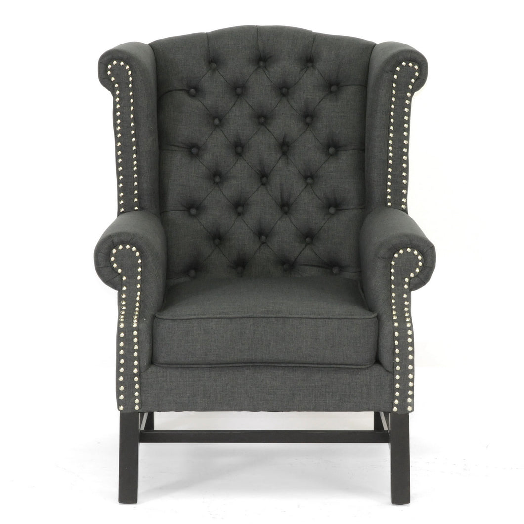 Baxton Studio Sussex Tufted Gray Linen Club Chair