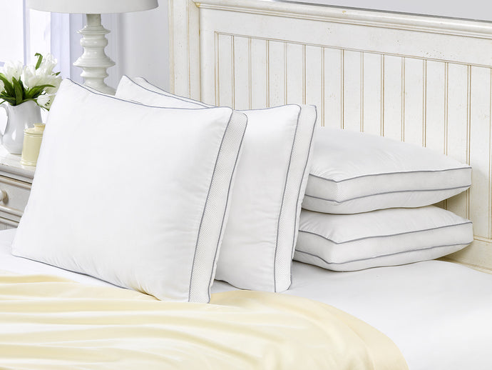 4 Pack French Country 100% Cotton Mesh Gusseted Fiber Pillows / Queen Size