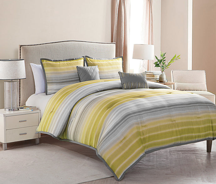 Bowery 5 Piece Full/Queen Comforter In Grey/Yellow