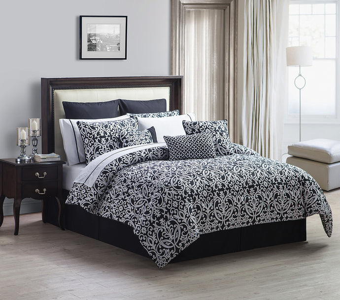 Brighton 16 Piece Queen Comforter In Black/White