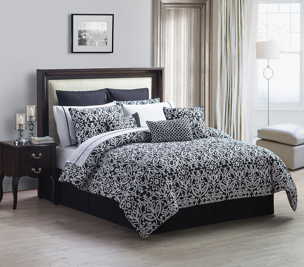 Brighton 16 Piece King Comforter In Black/White