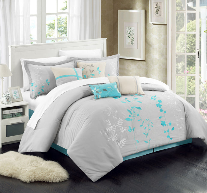 Chic Home Brooke 8-Piece Embroidered Comforter Set, Sage King