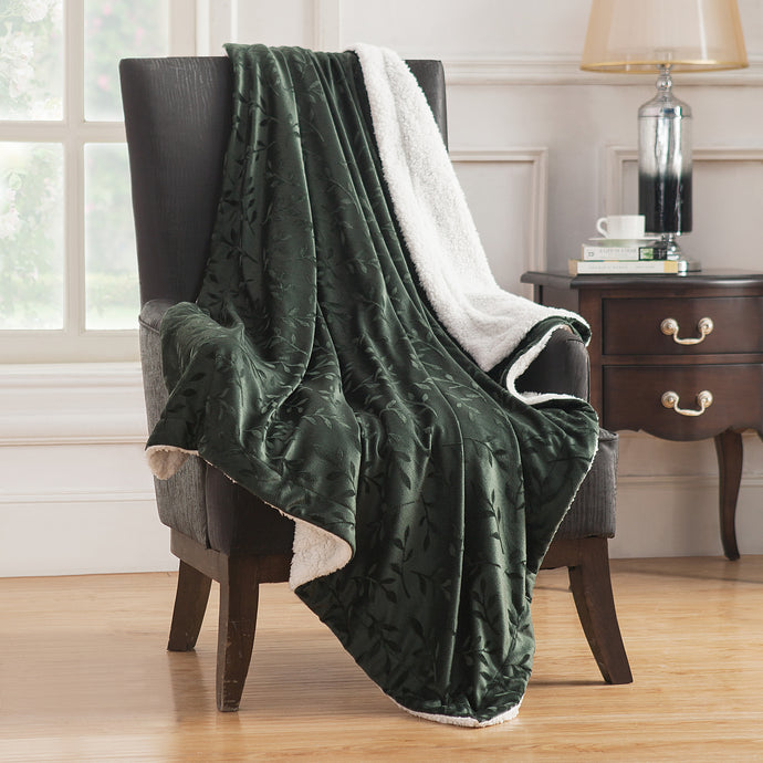 Camilla Embossed Mink Reverse To Sherpa Throw In 50X60 In Green