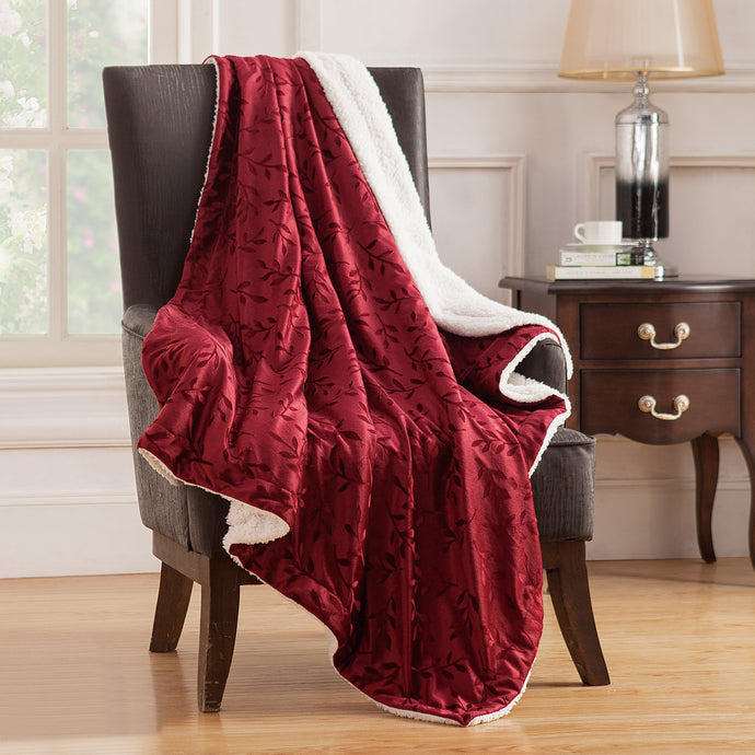 Camilla Embossed Mink Reverse To Sherpa Throw In 50X60 In Red