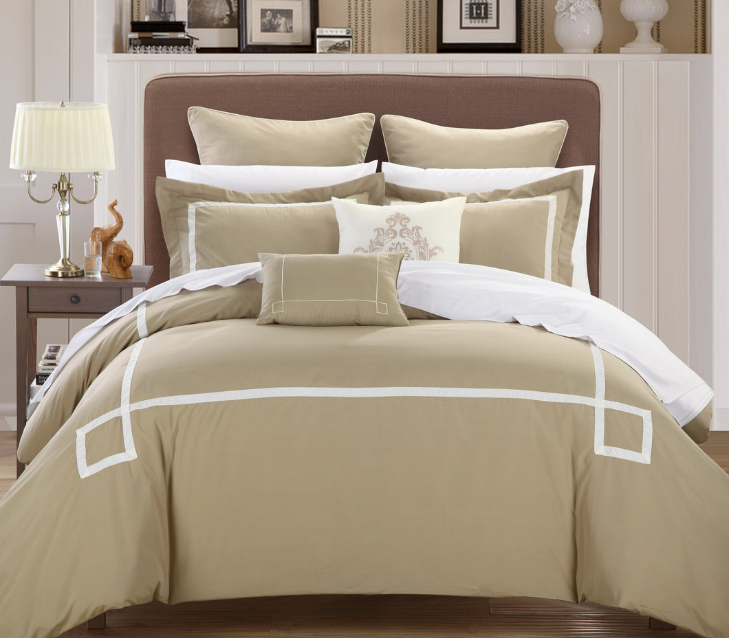 Chic Home Wilma Taupe Queen - 7 pc Embroidered Comforter Set