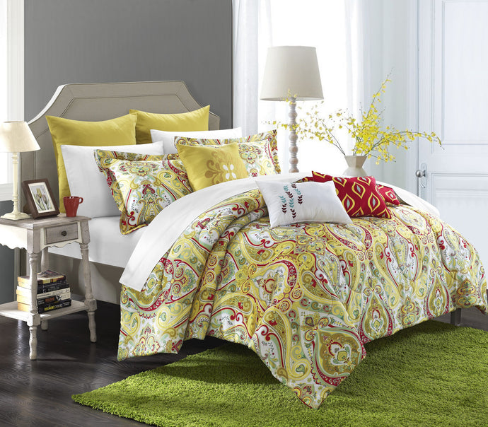 Chic Home Paisley Global Inspired 6-Piece Savannah Reversible Comforter Set, Twin, Gold