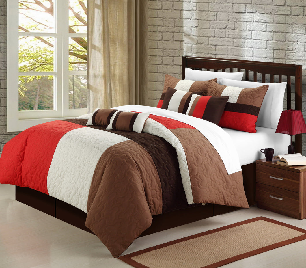 Chic Home Sebastian 10-piece Bed in a Bag Comforter Set with 4-piece sheet set, King Size, Red, Pillow Shams, Decorative Pillows and Sheet Set Included